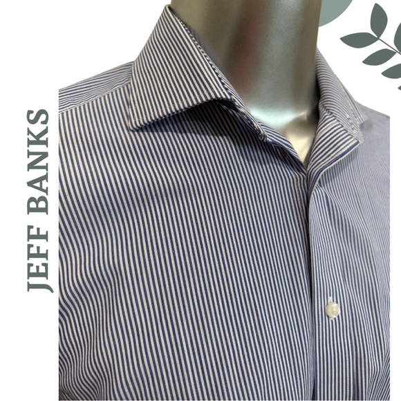 Jeff Banks Tailored Fit Dress Shirt - White + Blue Pinstripe - 16 / 41cm - Picture 4 of 6